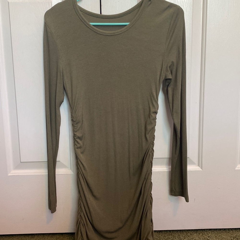 Army green long sleeve dress
